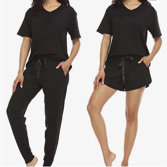 NWT Flora Nikrooz 3-Piece Lounge Set XS Black Pants, Shorts, Short-Sleeved Shirt - Picture 1 of 7